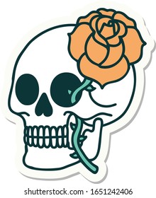 sticker of tattoo in traditional style of a skull and rose