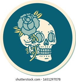 sticker of tattoo in traditional style of a skull and rose