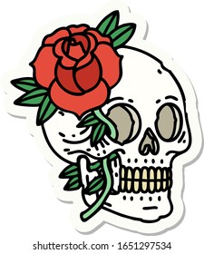 sticker of tattoo in traditional style of a skull and rose