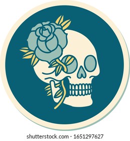 sticker of tattoo in traditional style of a skull and rose