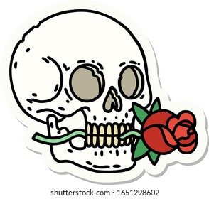 sticker of tattoo in traditional style of a skull and rose