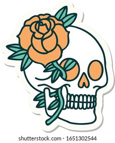 sticker of tattoo in traditional style of a skull and rose
