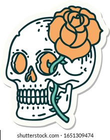 sticker of tattoo in traditional style of a skull and rose