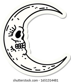 sticker of tattoo in traditional style of a skull moon