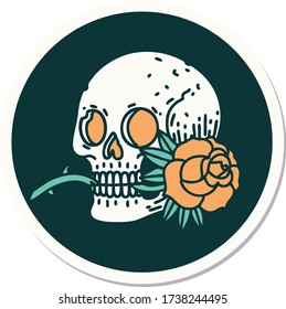 sticker of tattoo in traditional style of a skull and rose