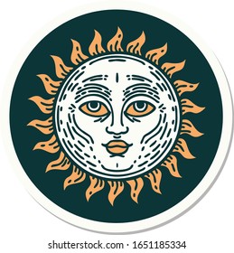 sticker of tattoo in traditional style of a sun with face