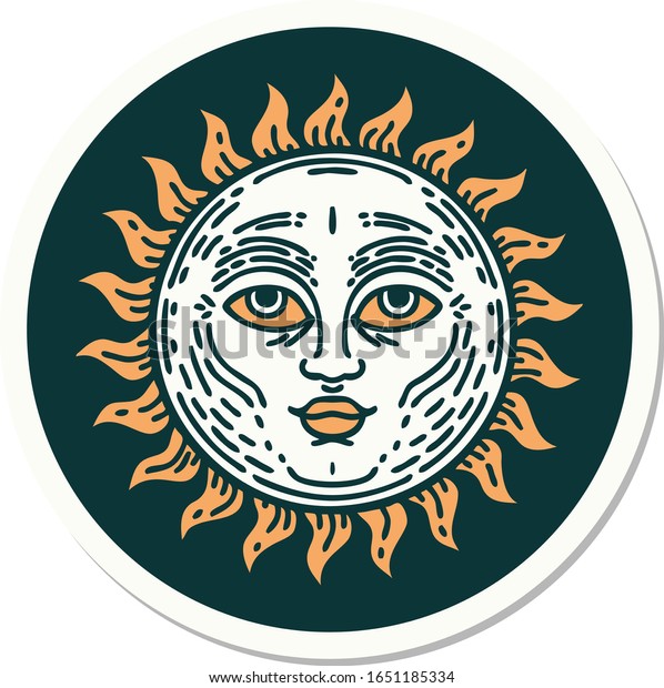 Sticker Tattoo Traditional Style Sun Face Stock Vector Royalty Free