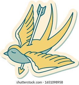 sticker of tattoo in traditional style of a swallow shot through with arrow
