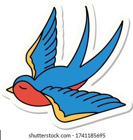 sticker of tattoo in traditional style of a swallow