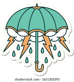 sticker of tattoo in traditional style of an umbrella