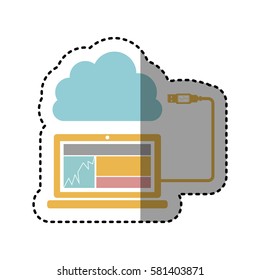 sticker tech laptop with cloud storage icon stock vector illustration