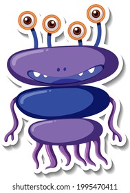 Sticker template with an alien monster cartoon character isolated illustration