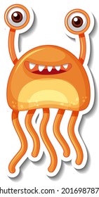 Sticker template with an alien monster cartoon character isolated illustration