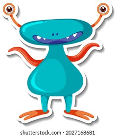 Sticker template with an alien monster cartoon character isolated illustration