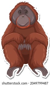 A sticker template of ape cartoon character illustration