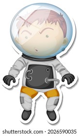 A sticker template with an astronaut cartoon character isolated illustration