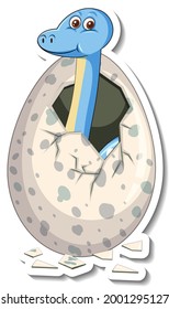 A sticker template with baby dinosaur hatching from an egg illustration