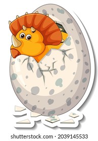 A sticker template with baby dinosaur hatching from an egg illustration