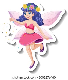 A sticker template with beautiful fairy cartoon character illustration