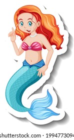 A sticker template with beautiful mermaid cartoon character illustration