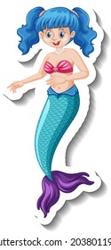 A sticker template with beautiful mermaid cartoon character illustration