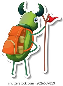 Sticker template with behind of a beetle cartoon character isolated illustration