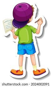 Plantilla adhesiva con detrás de un personaje de caricatura de niño ilustración aislada