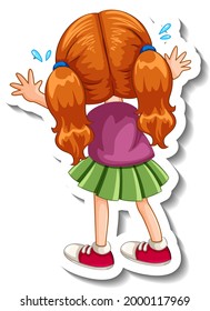 Sticker template with behind of a girl cartoon character isolated illustration