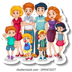 A sticker template with big family members cartoon character illustration
