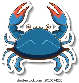 Sticker template with a blue crab cartoon character isolated illustration