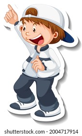 Sticker template with a boy cartoon character isolated illustration