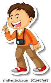 Sticker template with a boy cartoon character isolated illustration