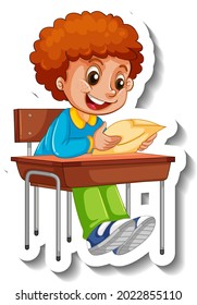 Sticker template with a boy cartoon character isolated illustration