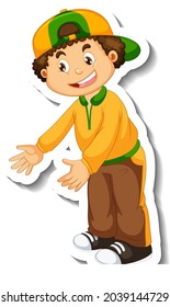 Sticker template with a boy cartoon character isolated illustration