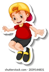 Sticker template with a boy cartoon character isolated illustration