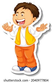 Sticker template with a boy cartoon character isolated illustration