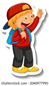 Sticker template with a boy cartoon character isolated illustration