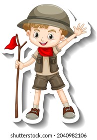 Eine Aufklebervorlage für die Zeichenkartoon-Zeichenkette eines Jungen