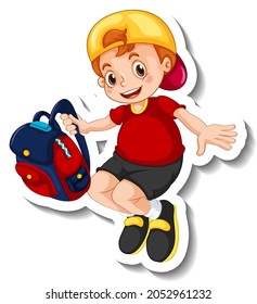 Sticker template with a boy cartoon character isolated illustration