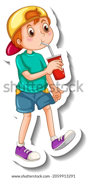 Sticker Template Boy Eating Junk Food Stock Vector (Royalty Free ...