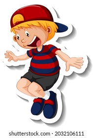 Sticker template with a boy in jumping position isolated illustration