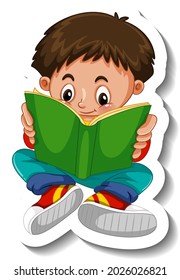 Plantilla adhesiva con un niño leyendo un caricatura de libro ilustración aislada