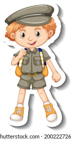 A sticker template with a boy in safari outfit cartoon character illustration