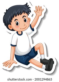 Modelo de etiqueta com um menino sentado pose ilustração isolada