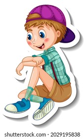 Plantilla de pegatinas con un niño en posición sentada ilustración aislada
