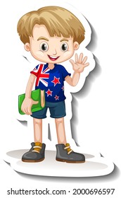 A sticker template with a boy wearing American flag t-shirt cartoon character illustration