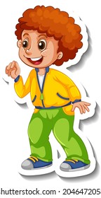 Sticker template with a boy wearing exercise costume isolated illustration