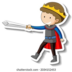 Sticker template with a boy wearing king costume isolated illustration