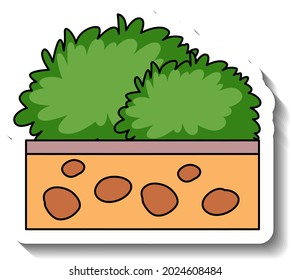 Sticker template with bush in pot isolated illustration