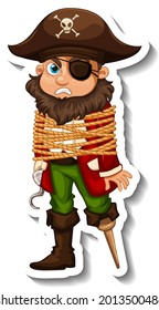 A sticker template with Captain Hook rope tied around body isolated illustration